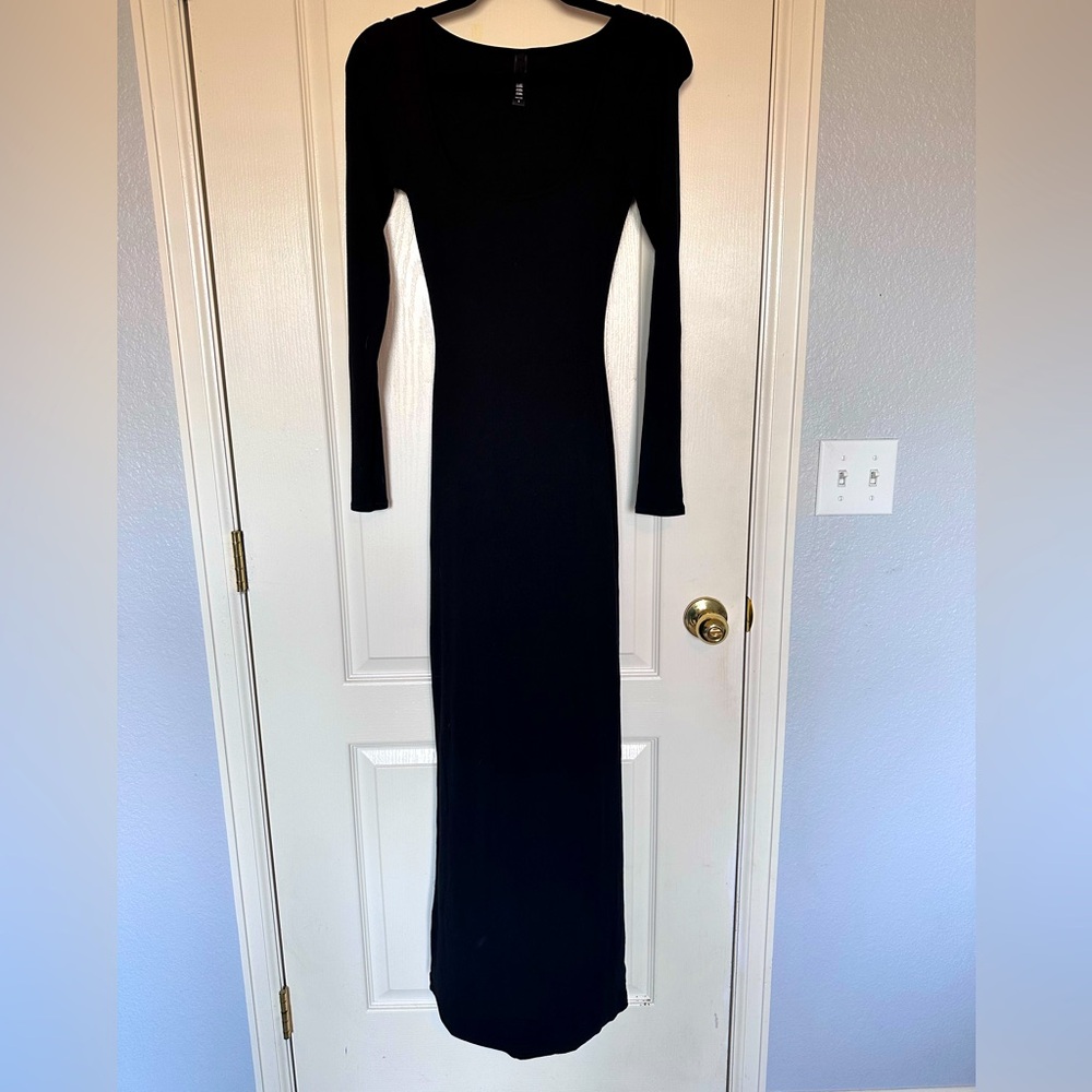SKIMS Black Long Sleeve Maxi Dress